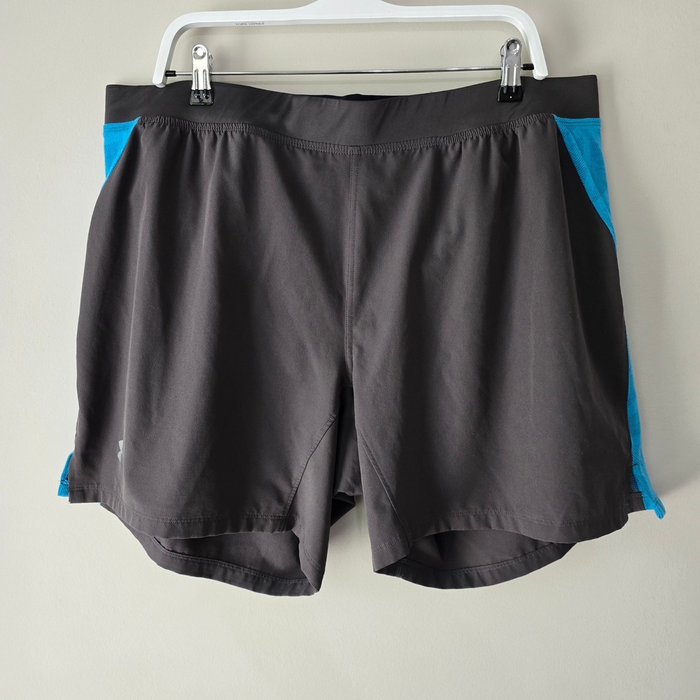 Under Armour Mens 2XL HeatGear Fitted Running Shorts Gray Blue‎ 7 Inch Inseam